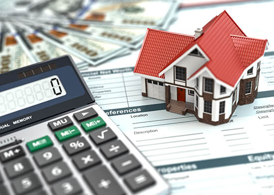 Calculator and property documents used to work out rental income tax
