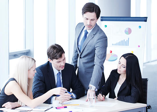 Tax advisers explaining registration and compliance options to a business owner