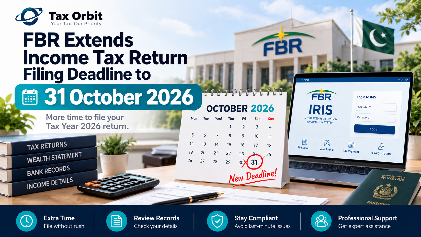 FBR income tax return filing deadline extended to 31 October 2026 in Pakistan